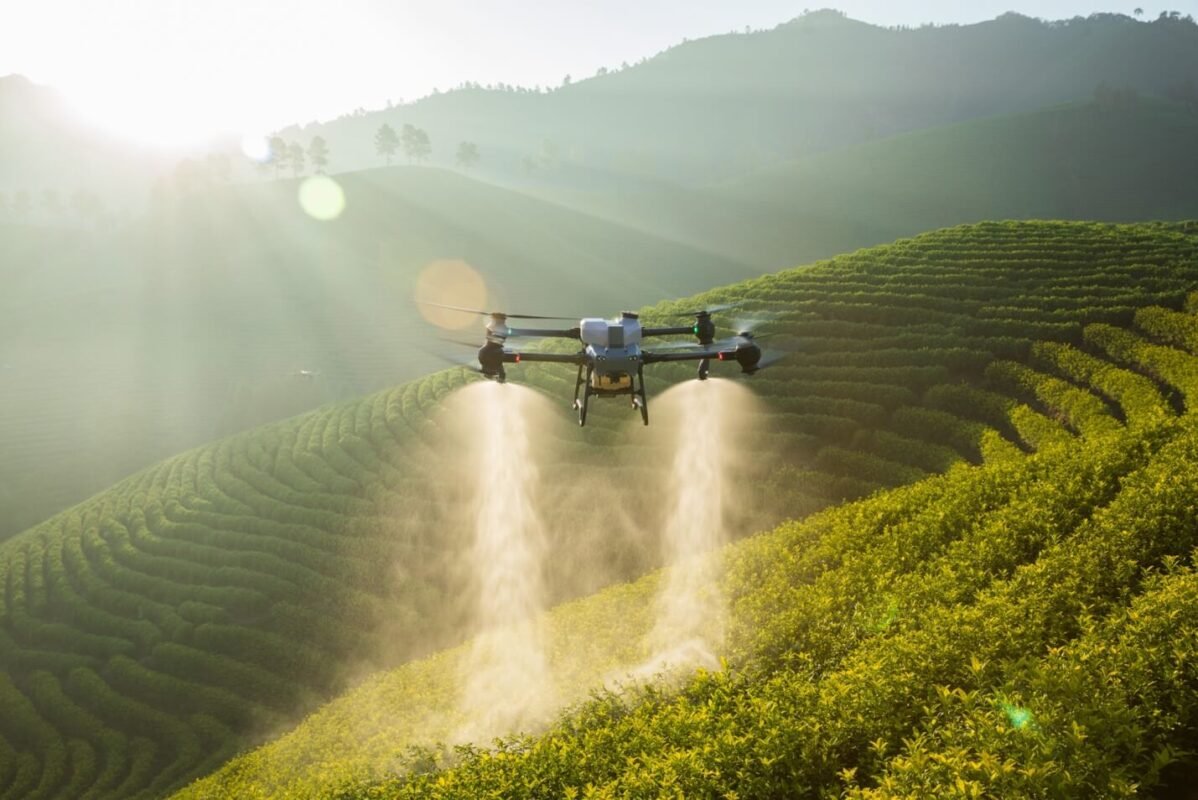 DJI Agras T50 Hovering While Spraying
