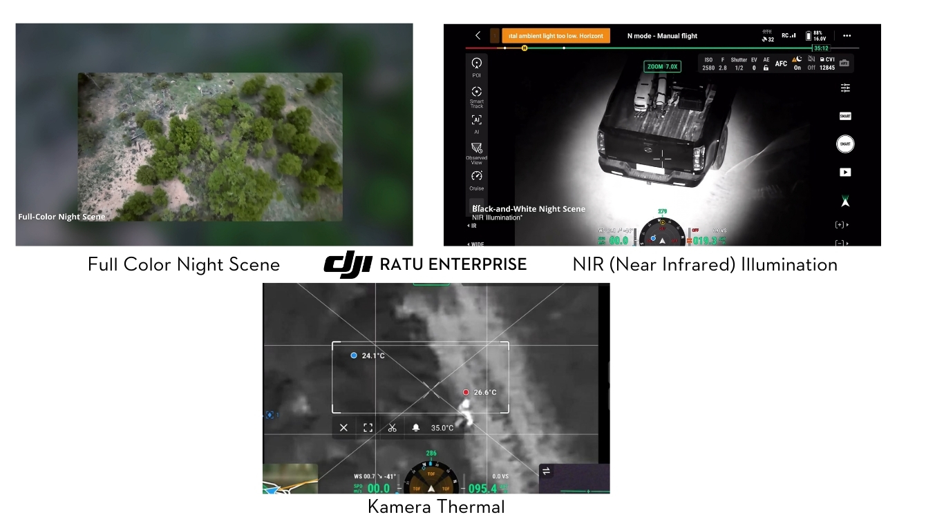 Full Color Night Scene, NIR Illumination, dan kamera thermal dari DJI Matrice 4 Thermal