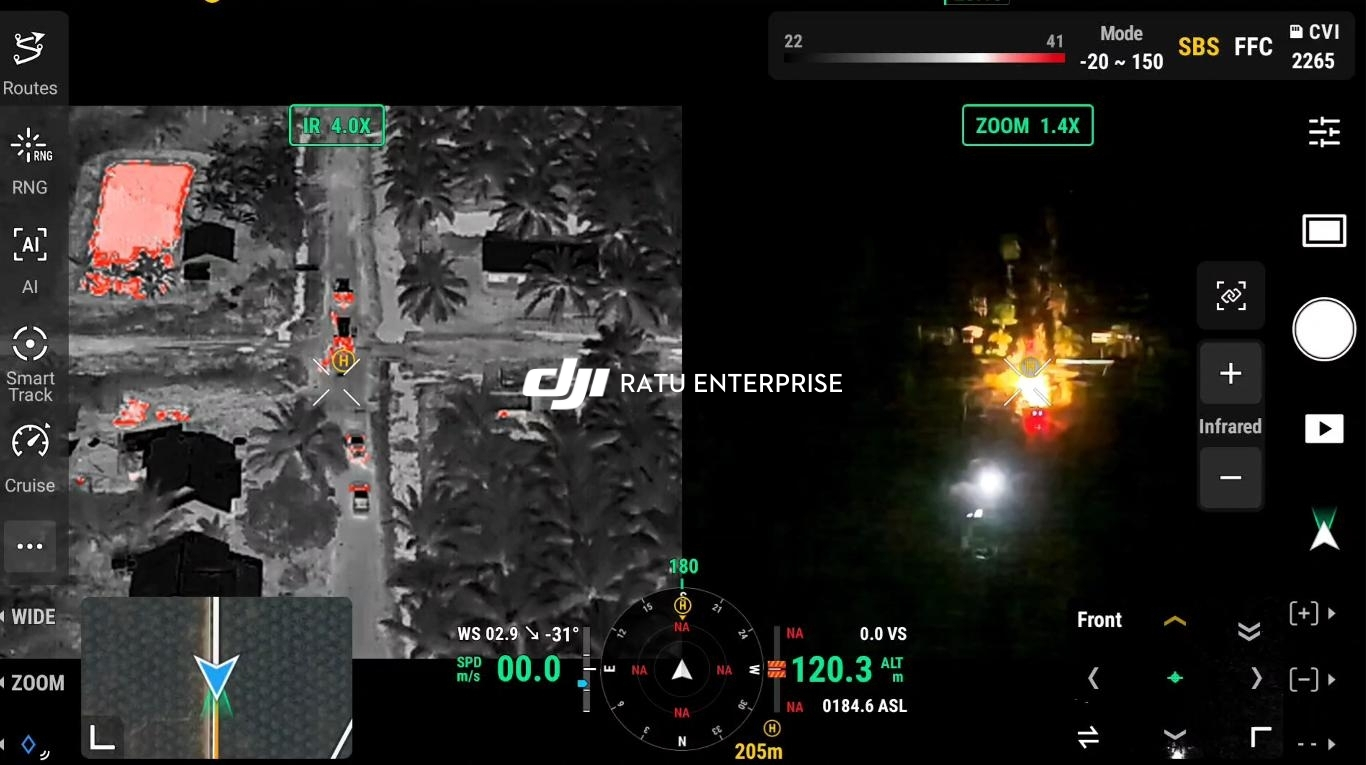 Patroli malam hari menggunakan DJI Matrice 4 Thermal