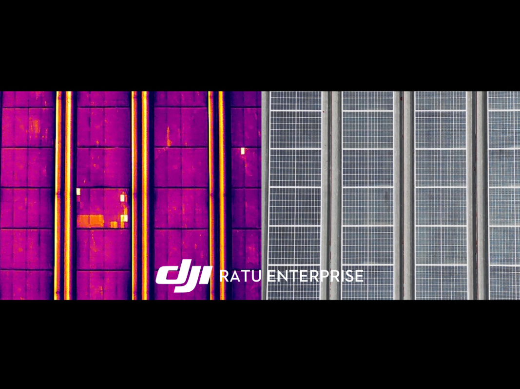 Hasil foto SBS (Side-by-Side) yang diambil menggunakan DJI Matrice 4 Thermal di panel PLTS.